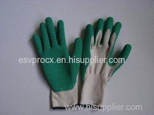 T / C Lining Comfortbale Green Latex Coated Gloves With Uncoated Back