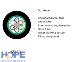 12~144 Cores Singel-mode/Multimode SM G652D GYTS Steel Tape Layer Loose Tube Outdoor Fiber Optic Cable