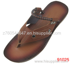 calfskin and string brown brush slipper for men