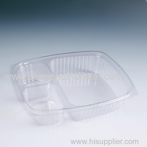 Clear plastic packaging food container with dividers