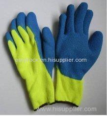 Mens Wrinkle Finished Warm Winter Gloves with Blue Latex Coated Palm