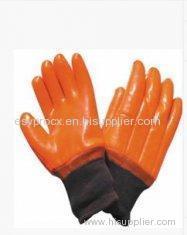 Tear Resistance Red Fluorescent PVC Coated Gloves with Knitting Wrist