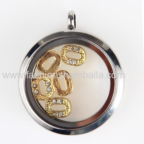 Gold Plated Alloy Number 0 with Crystal Floating Locket Charms Wholesale