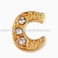 Gold Plated Alloy Letter A, B, L, R with Crystal Floating Locket Charms Wholesale