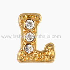 Gold Plated Alloy Letter A, B, L, R with Crystal Floating Locket Charms Wholesale