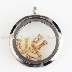 Gold Plated Alloy Letter A, B, L, R with Crystal Floating Locket Charms Wholesale