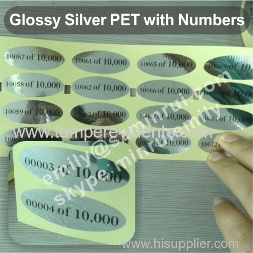 Glossy Silver PET Labels with numbers