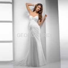 GEORGE BRIDR ruched chiffon wedding dress sweetheart neckline and corset closure with beaded lace embellishments