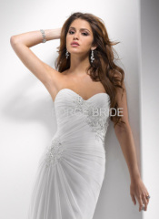 GEORGE BRIDR ruched chiffon wedding dress sweetheart neckline and corset closure with beaded lace embellishments