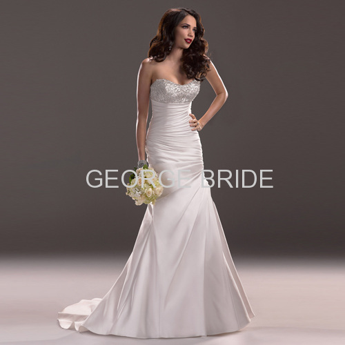 GEORGE BRIDR strapless scoop neckline Asymmetrical pleating bodice A-line wedding gown