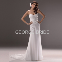 GEORGE BRIDE strapless Chiffon A-line wedding dress with handmade flowers at the side waist