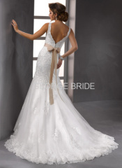 GEORGE BRIDE hot sale V-neckline delicate fit wedding dress with a beaded ribbon belt