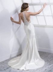 GEORGE BRIDE sexy halter beaded embroidery Satin Rosario Crepe Back wedding dress