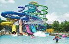 Family Open Spiral Slide Water Park Equipment , Blue Red Green Fiberglass Spiral Water Slide