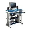 Fashion Blue Tempered Glass And Wooden Computer Desk Modern , Silver Tube DX-8807RB