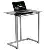 Black Tempered Modern Glass Computer Desk Square With Silver Tube DX-8530