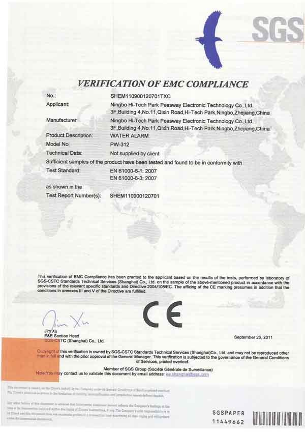 CE certificate of water leak detector PW-312
