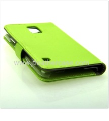 Lovely Green folio PU Leather Case for Sumsung Galaxy s5 Cover