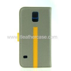 Bright yellow line folio PU Leather Case for Sumsung Galaxy s5 Cover