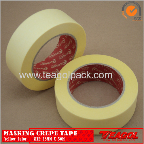 Yellow Crepe Paper Tape Industrial Purpose 19mm x 50M/25mmx50M/30mmx50M/38mmx50M/50mmx50M