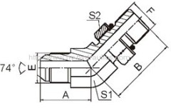 45° elbow JIC male 74° cone/ SAE o-ring boss L-series ISO 11926-3 fittings 1JO4-OG