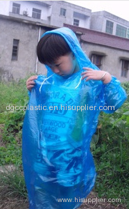 XL PE kid disposable raincoat with cap cord