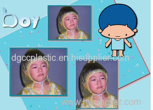 PE kid disposable raincoat with cap cord