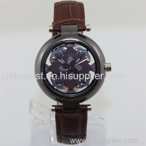 New arrival coffee ceramic women watches with brown leather strap