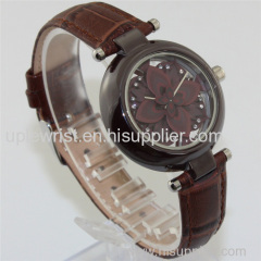 New arrival coffee ceramic women watches with brown leather strap