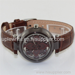 New arrival coffee ceramic women watches with brown leather strap