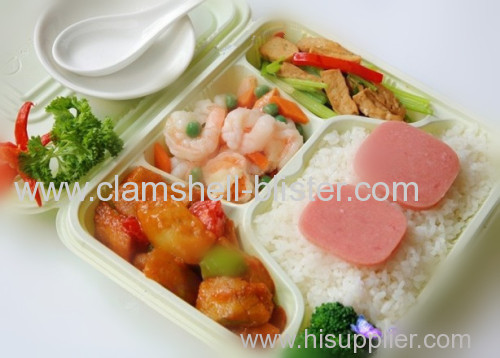 Plastic bento box with four dividers