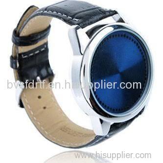 NEW 2013 Blue & Silver Touch Screen Black Leather LED Watch