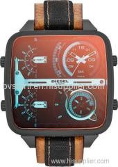 Diesel Multi Men's Brown and Black Leather with Black Stainless Steel Multi-Movement Analog Watch