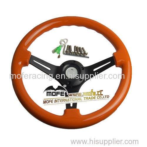 350mm racing orange wood steering wheel