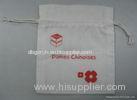 Promotional Natural Cotton Drawstring Pouch , Logo Printed Small Drawstring Bags For Grocery