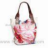 Colorful Flower Trendy Ladies Leather Handbags Zipper Casual Tote Bag For Girls