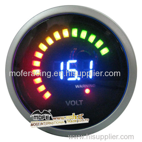 Digital 52mm orange/yellow/green blue black face volt gauge