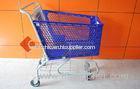 OEM 180L Plastic blue Supermarket Shopping Cart Chrome / zinc plate