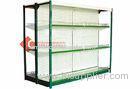 Four post green frame supermarket shelf display Heavy duty Gondola racks