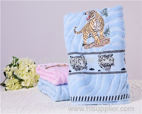 Jacquard Printed Towel Tiger Satin-border Blue Pink Towels