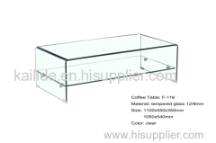 Bent glass coffee table with shelf