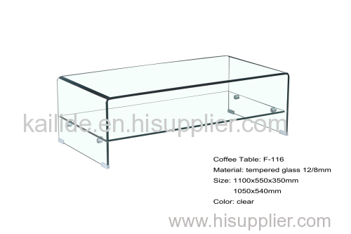 F-116 Bent glass coffee table with shelf