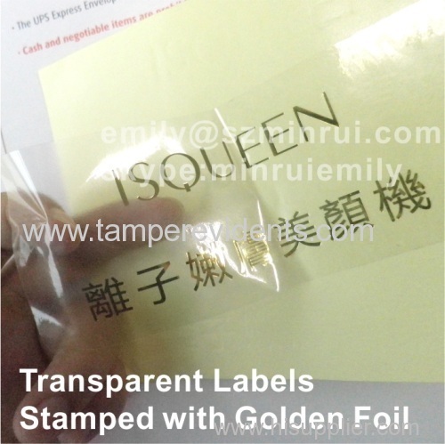 Transparent Labels Embossed with gold foil