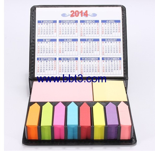 Promotional leather cover sticky notes box with calendar 2014