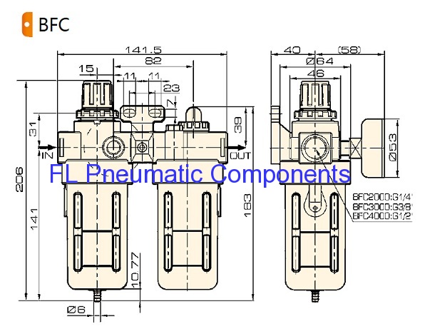 BFC3000 Air Filters,Regulators Lubricators FR.L Combination