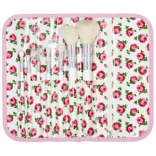 Makeup Brush Set with Flower Patterm Pouch