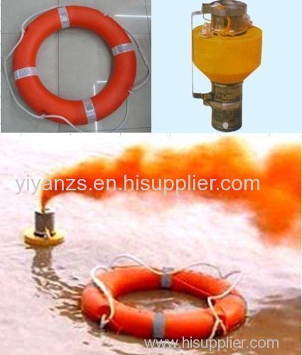 life buoy with self-igniting light and self-activating smock signals