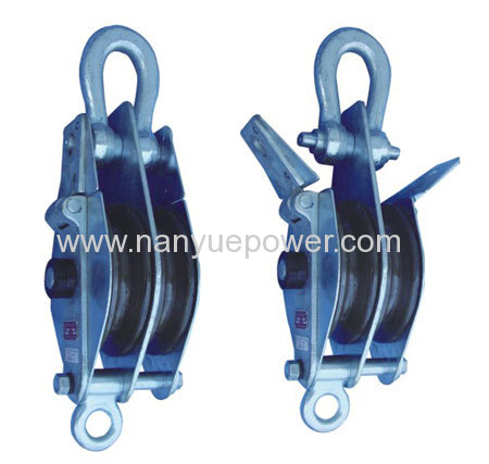 Two ways dual -sheave hoisting tackle pulley block stringing wire rope cable pulley blocks for power transmission lines