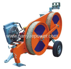 Gasoline engine pulling and assiting capstan winch powered steel pilot wire cable rope reel winder machine