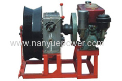 Gasoline engine pulling and assiting capstan winch powered steel pilot wire cable rope reel winder machine